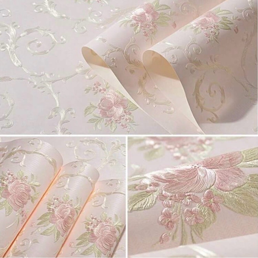 Self-Adhesive European-Style 3D Floral Wallpaper (Set of 4 Rolls)